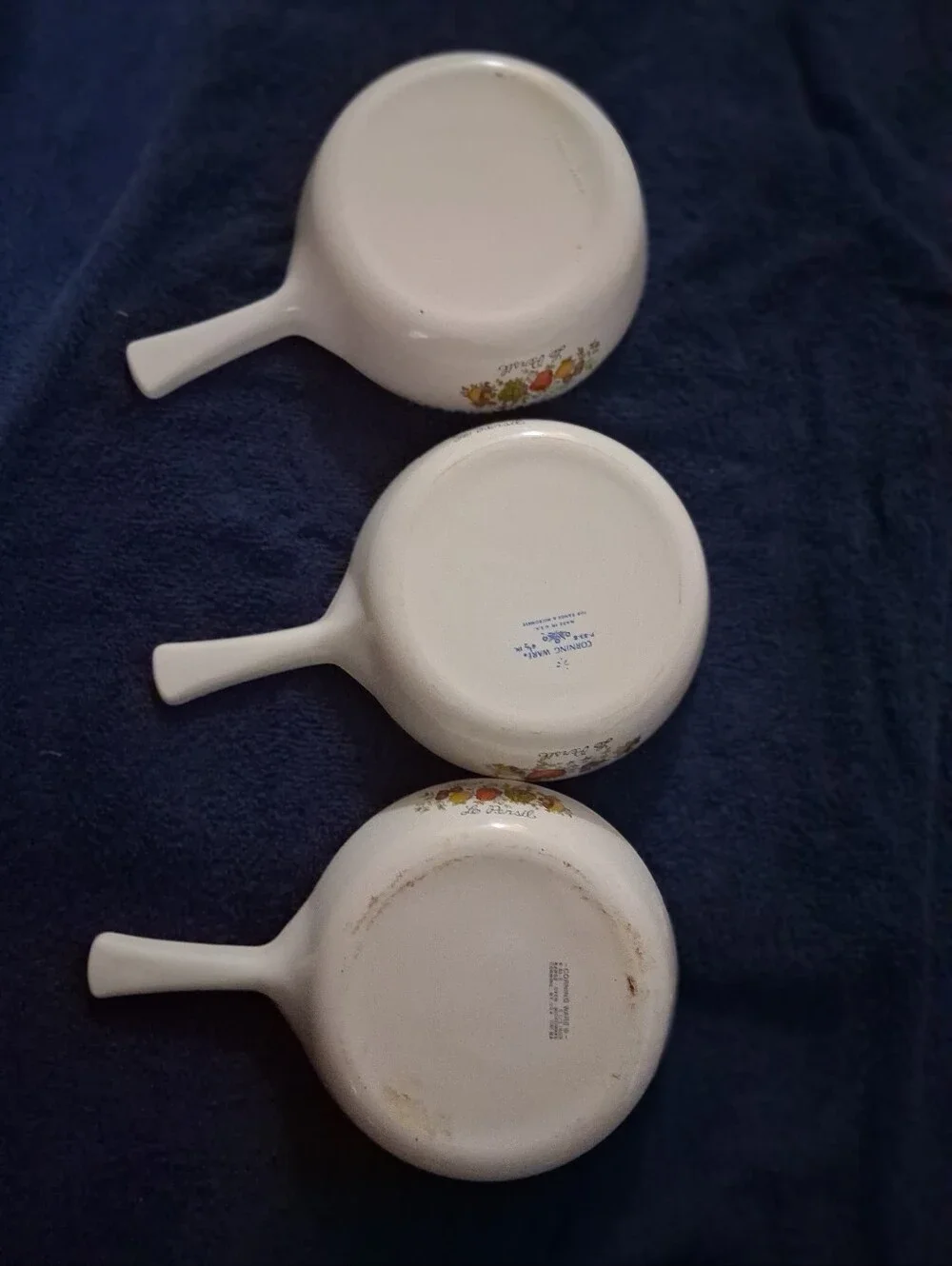 White Ceramic Soup Bowls with Fruit Pattern - Set of 3 Corningwear